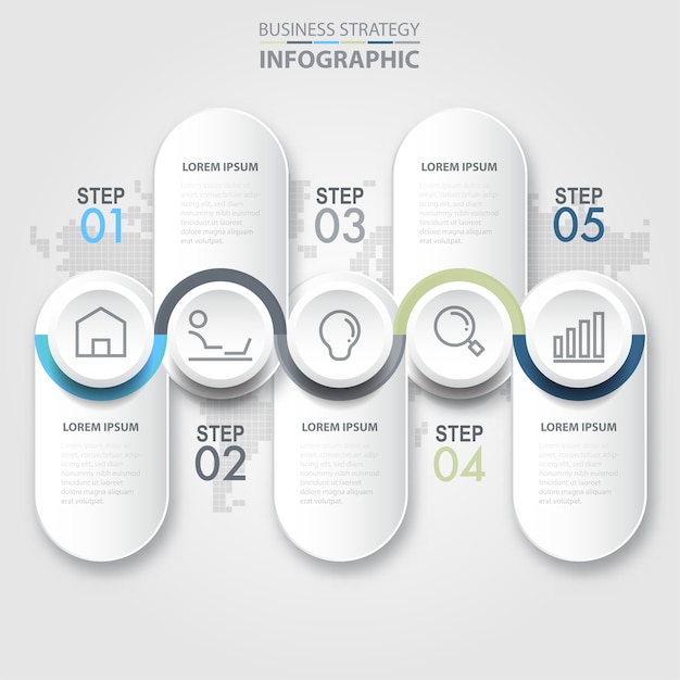 Plantilla de diseño de infografías de negocios moderno y limpio de 5 pasos