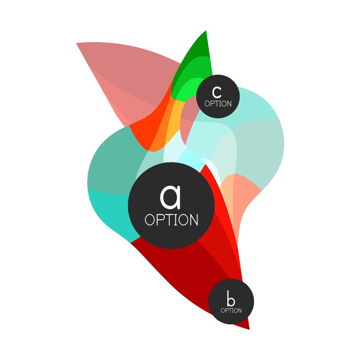 Vector plantilla de diseño de infografías de opciones geométricas coloridas abstractas con opciones de abc de muestra fondo abstracto para presentación de negocios o banner de información