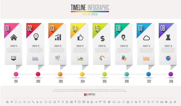 Plantilla de diseño de infografías timeline