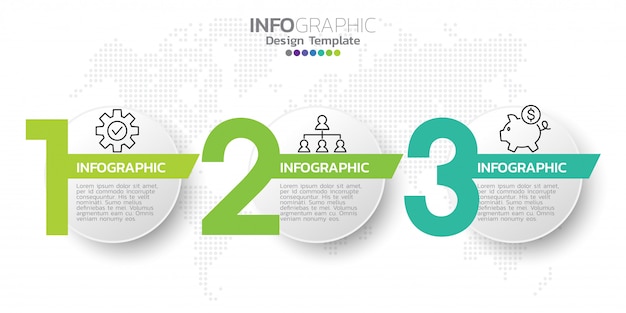 Plantilla de diseño de infografías de tres pasos.