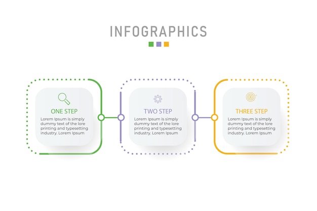 Plantilla de diseño infográfico con 3 opciones o pasos.