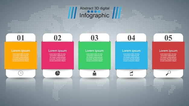 Plantilla de diseño infográfico 3d con cinco opciones.