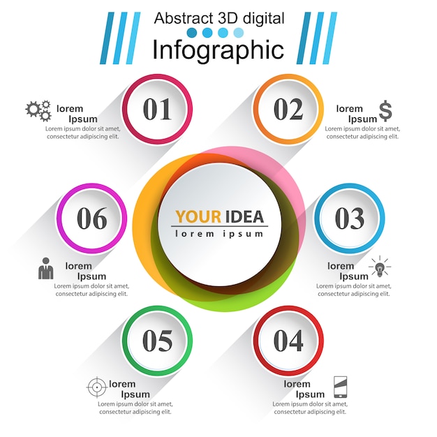 Plantilla de diseño infográfico 3D e iconos de marketing