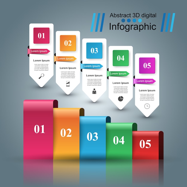 Plantilla de diseño infográfico 3D e iconos de marketing