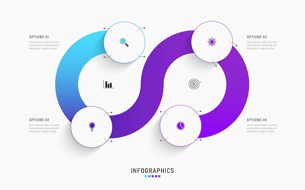 Plantilla de diseño infográfico con 4 opciones o pasos.