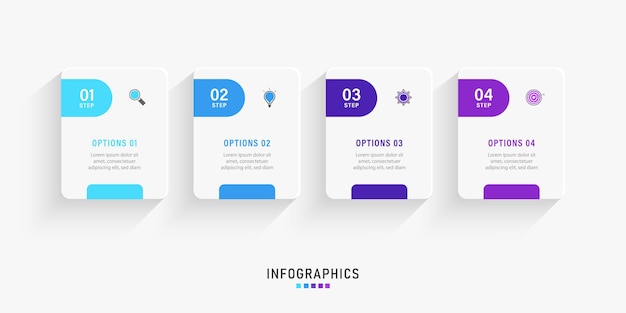 Plantilla de diseño infográfico con 4 opciones o pasos.