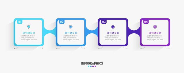 Plantilla de diseño infográfico con 4 opciones o pasos.