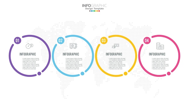 Plantilla de diseño infográfico de 4 pasos con iconos y proceso