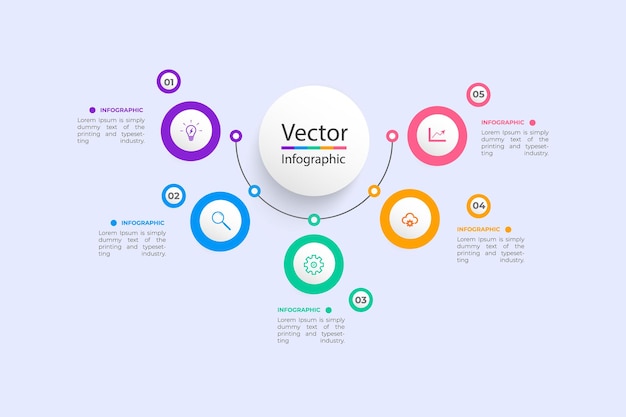 Plantilla de diseño infográfico con 5 opciones o pasos.