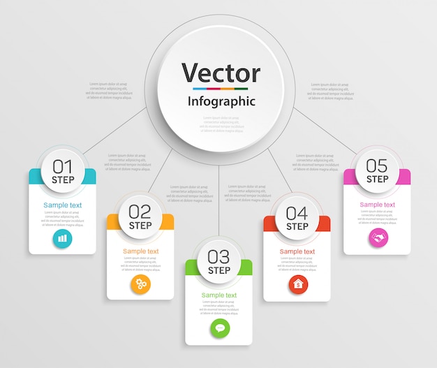 Plantilla de diseño infográfico con 5 pasos.