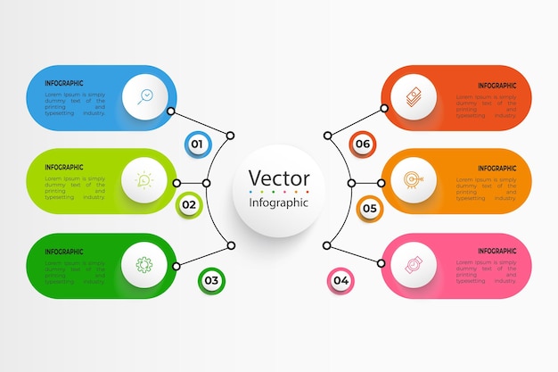 Plantilla de diseño infográfico con 6 opciones o pasos