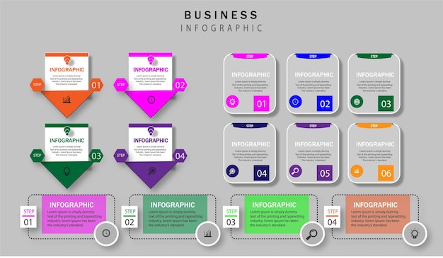 Plantilla de diseño infográfico con 6 opciones o pasos.