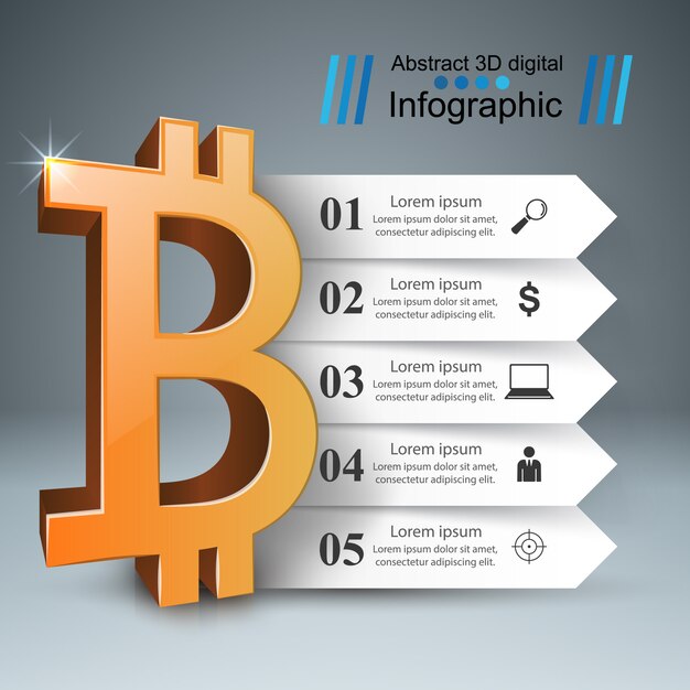 Plantilla de diseño infográfico de Bitcoin e iconos de marketing.