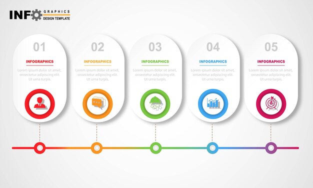 Plantilla de diseño infográfico de cinco pasos o proceso para presentación comercial