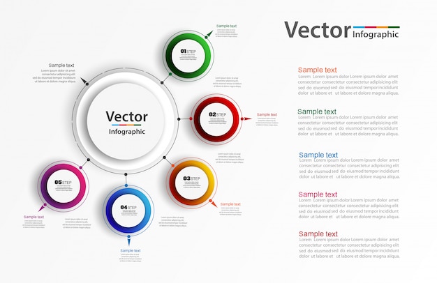 Plantilla de diseño infográfico con cinco pasos u opciones