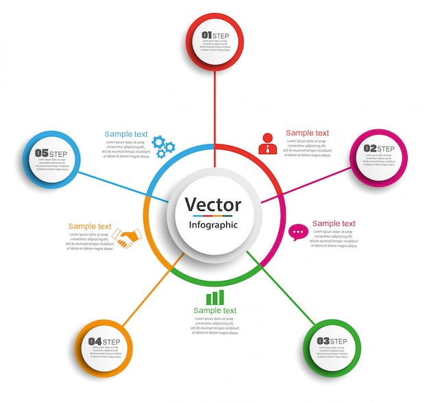 Plantilla de diseño infográfico de círculo con pasos 5 para empresas