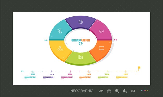 Plantilla de diseño infográfico de círculo de seis opciones. ilustración vectorial