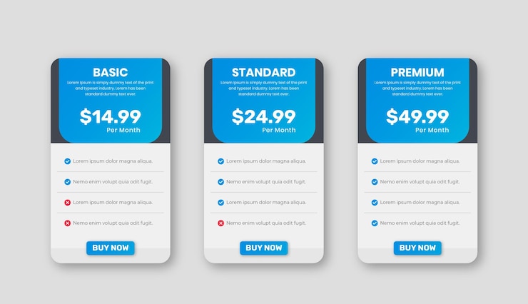 Vector plantilla de diseño infográfico de comparación de lista de tabla de precios