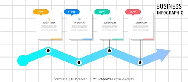 Plantilla de diseño infográfico Concepto de línea de tiempo con 4 pasos