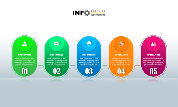 La plantilla de diseño infográfico, el concepto de negocio con 5 pasos u opciones, se puede utilizar para el flujo de trabajo