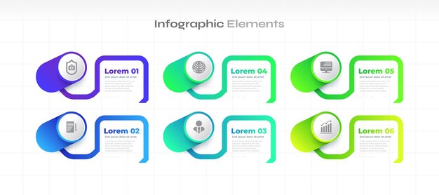 La plantilla de diseño infográfico empresarial con 6 opciones o pasos se puede utilizar para el diagrama de diseño de flujo de trabajo de presentación o el informe anual