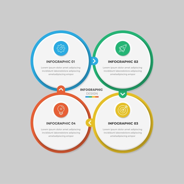 Plantilla de diseño infográfico empresarial con iconos y 4 opciones o pasos para la presentación del flujo de trabajo