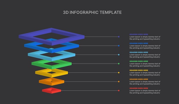 Plantilla de diseño infográfico empresarial de jerarquía 3d con 7 pasos