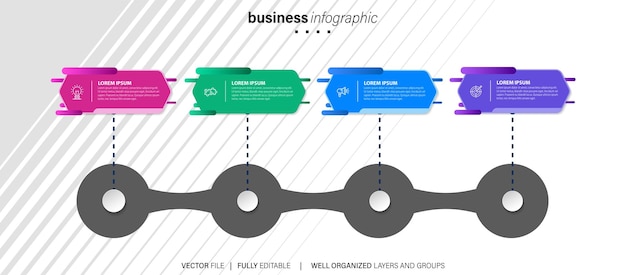 Plantilla de diseño infográfico empresarial Vector con iconos y 4 opciones o pasos