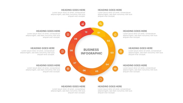 Plantilla de diseño infográfico de flecha de ciclo circular con diez opciones