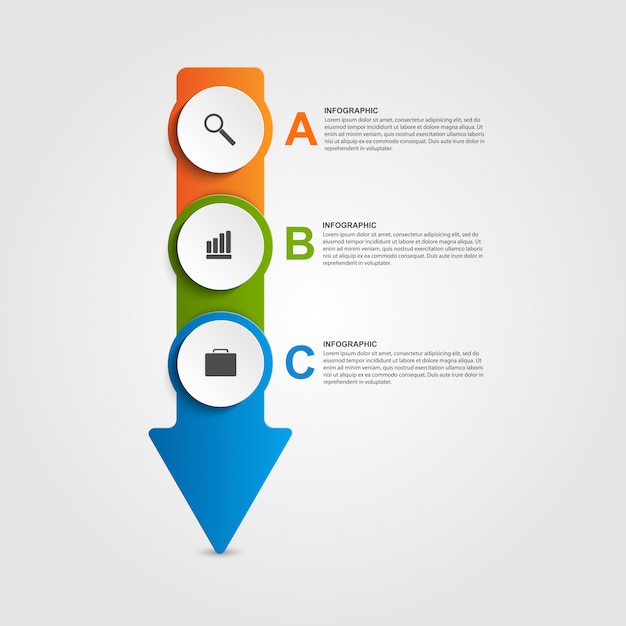 Plantilla de diseño infográfico en forma de flechas.