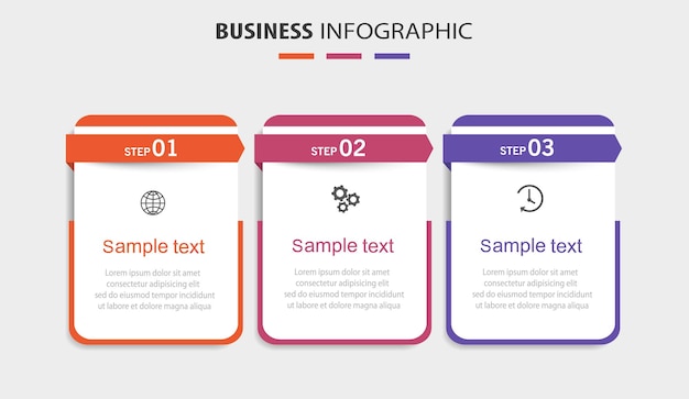 Plantilla de diseño infográfico con iconos y 3 opciones o pasos.