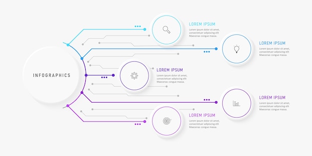 Plantilla de diseño infográfico con iconos y 5 opciones o pasos.