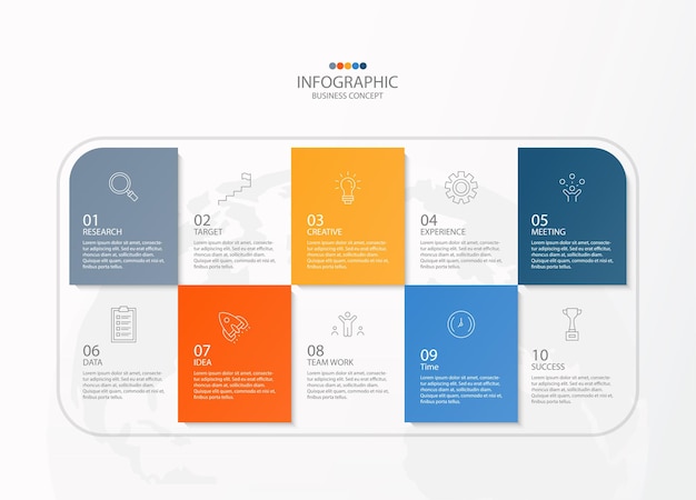 Plantilla de diseño infográfico con iconos de líneas finas y 10 opciones