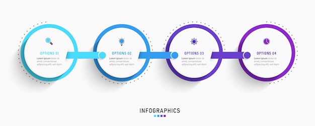 Plantilla de diseño infográfico con iconos y opciones o pasos.
