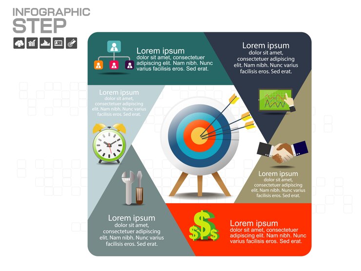 Vector plantilla de diseño infográfico con iconos y opciones.