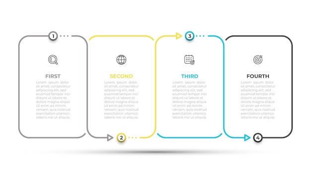 Plantilla de diseño infográfico con iconos y plantilla de línea delgada