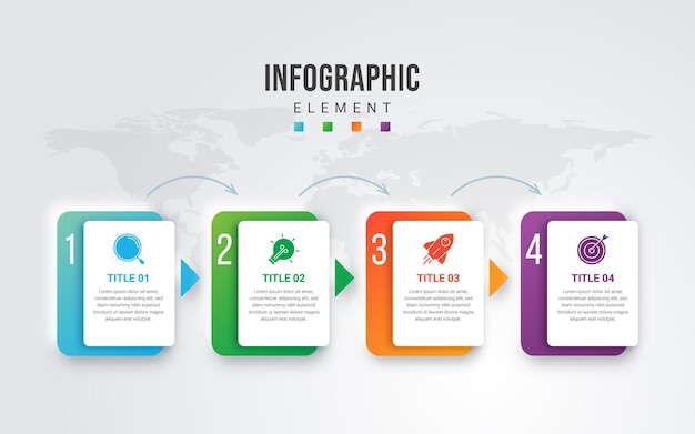 Plantilla de diseño infográfico con iconos y proceso de 4 pasos