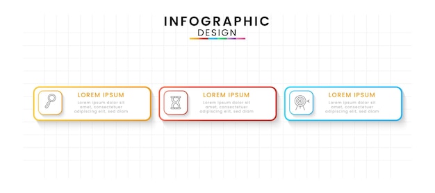 Plantilla de diseño infográfico línea de tiempo moderna 3 opciones o pasos para presentación e informe