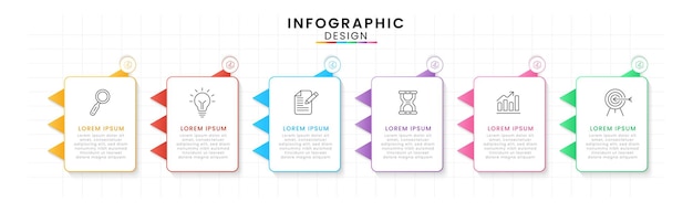 Plantilla de diseño infográfico línea de tiempo moderna 6 opciones o pasos para presentación e informe