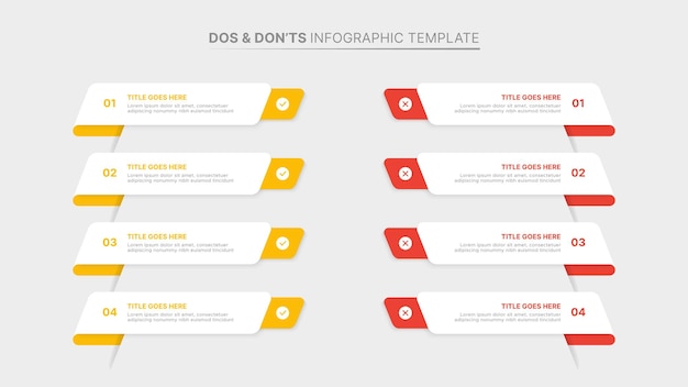 Plantilla de diseño infográfico moderno de comparación de lo que se debe y lo que no se debe hacer