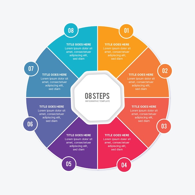 Plantilla de diseño infográfico de negocios redondos con 8 opciones