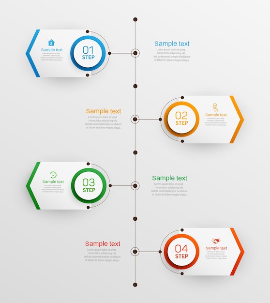 Plantilla de diseño infográfico con opciones y 4 pasos.