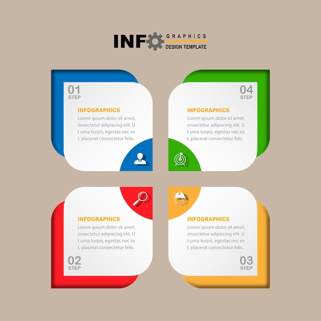 Plantilla de diseño infográfico vectorial con 4 opciones o pasos