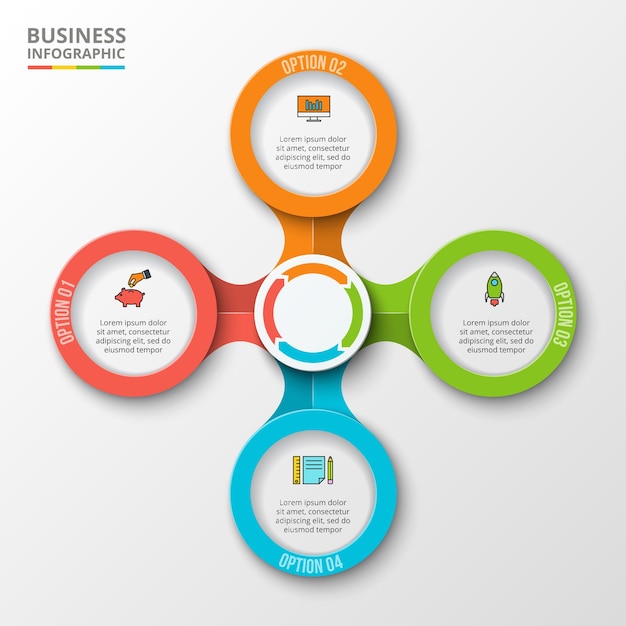 Plantilla de diseño infográfico vectorial con 4 opciones