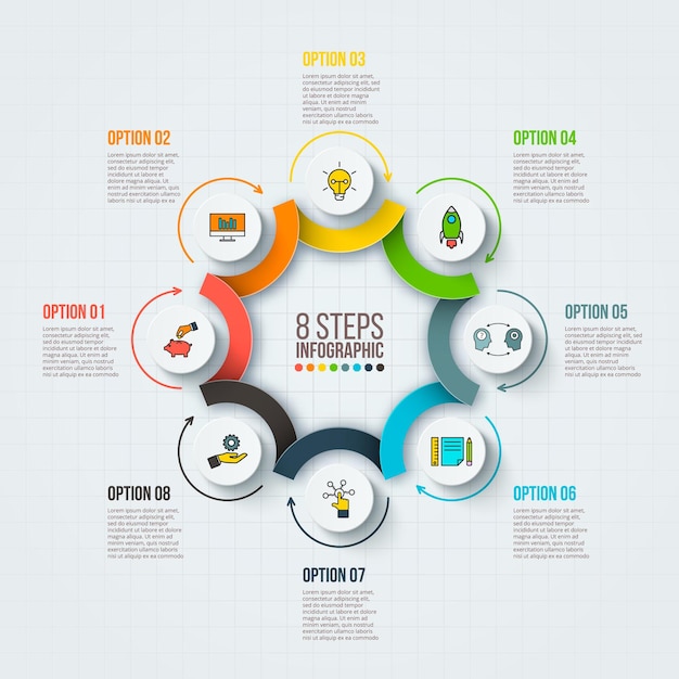 Plantilla de diseño infográfico vectorial con 8 opciones