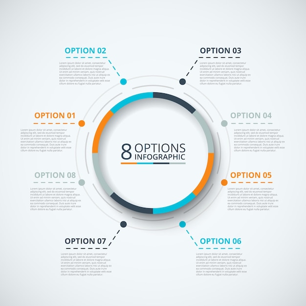 Plantilla de diseño infográfico vectorial concepto de negocio con 8 opciones