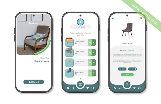 plantilla de diseño de interfaz de la aplicación de compras de muebles en línea