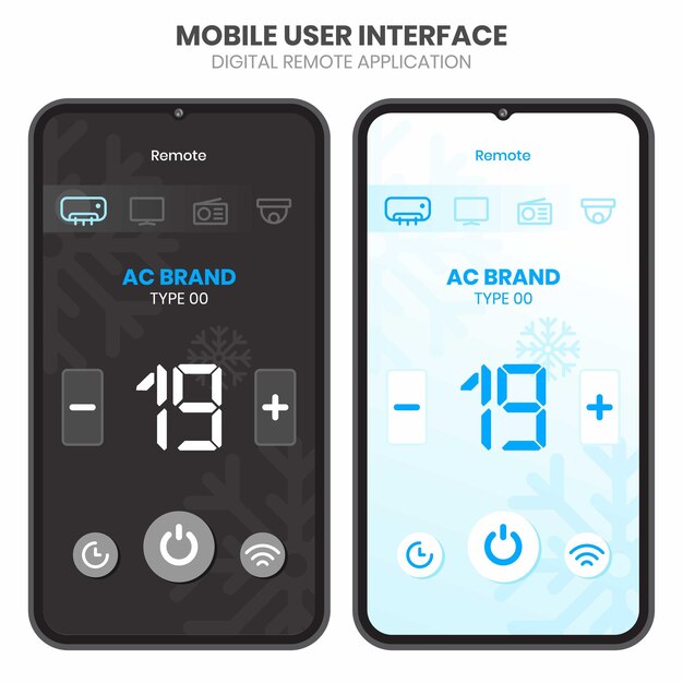 Plantilla de diseño de la interfaz de usuario móvil remota digital ac