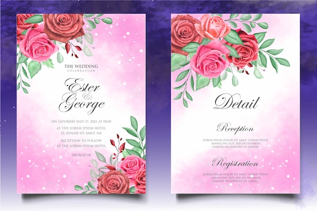 Plantilla de diseño de invitación de boda en acuarela