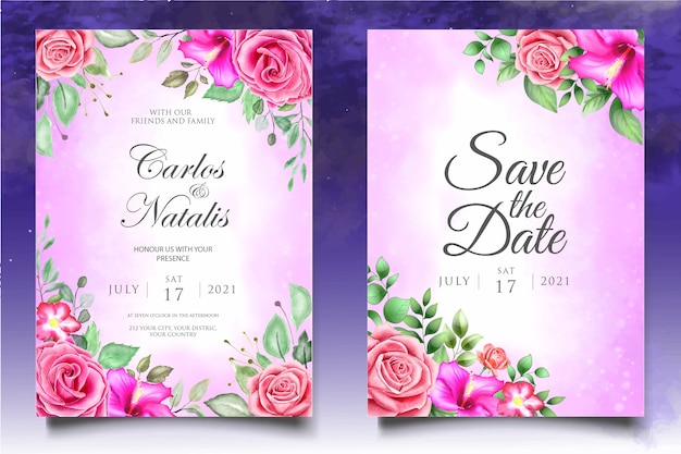 Plantilla de diseño de invitación de boda en acuarela